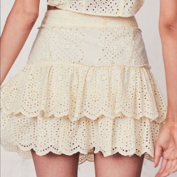 New LoveShackFancy Amy Skirt Yellow Eyelet Small revolve - Picture 4 of 11